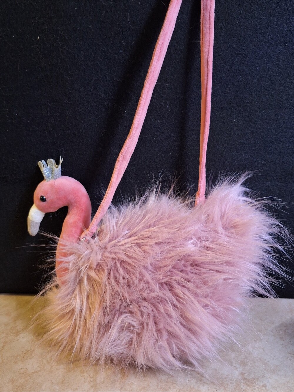 Jellycat London Fluffy Fancies Pink Flamingo Crown Kids Plush Purse Bag 7" x 6"